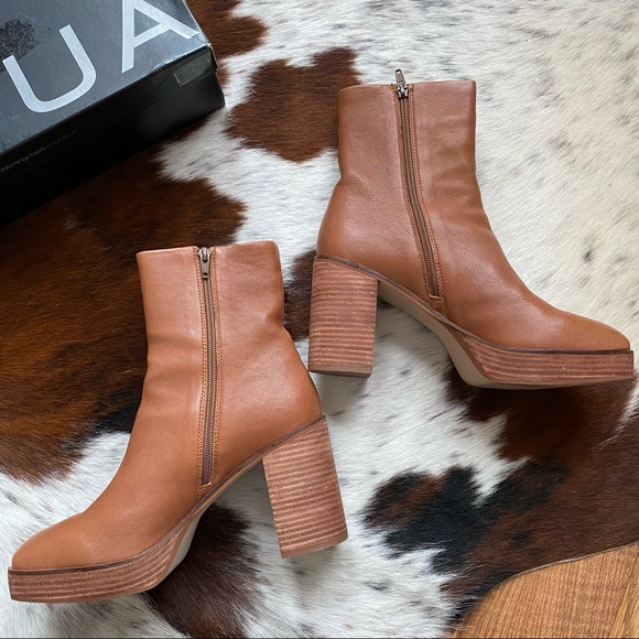 AQUA Nessa Brown Leather Chunky 70’s Boots 9.5 - Picture 4 of 13